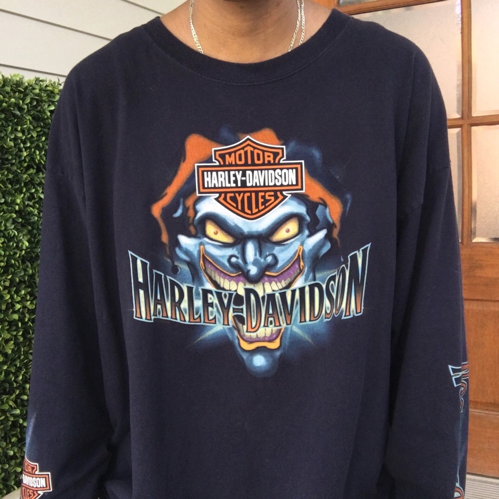 Harley Davidson Long Sleeve Graphic Shirt Navy Blue XXL 2XL Halloween Horror - Picture 12 of 16